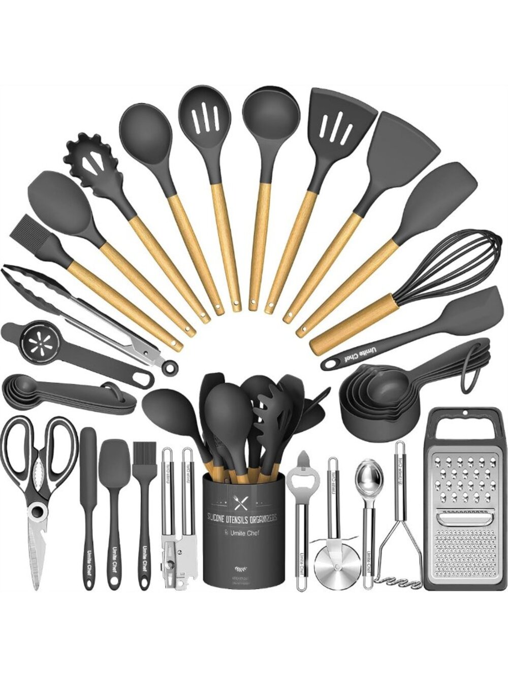 34PCS Silicone Kitchen Utensil Set - Heat Resistant Gadgets & Tools with Grater